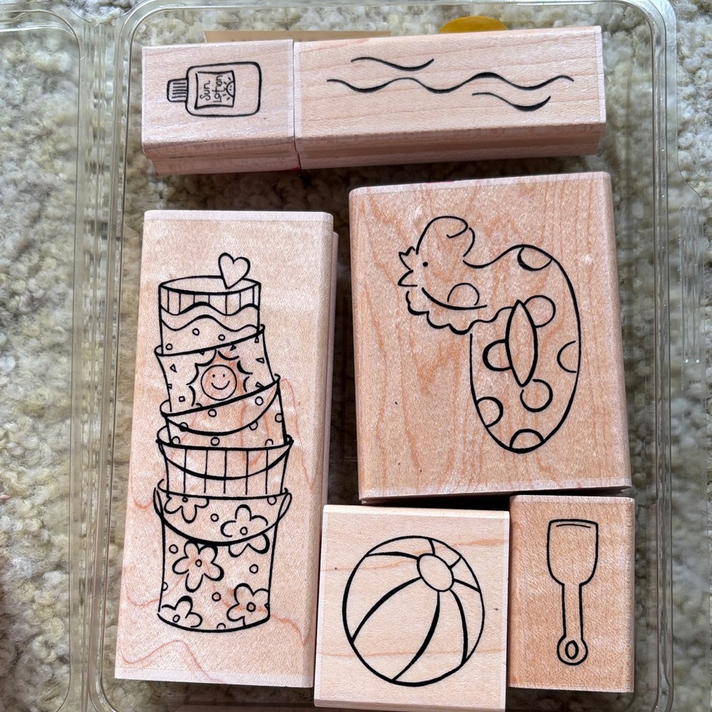 Wooden Beach Toy rubber Stamp Set